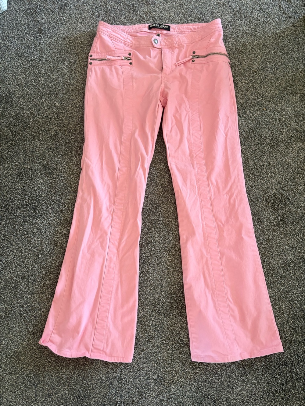 Guess Pink Boot Cut Jeans with Zip Pocket Detail